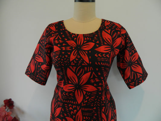 Red & Black Island Floral Puletasi