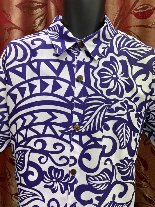 Short Sleeve Shirt - White and Purple