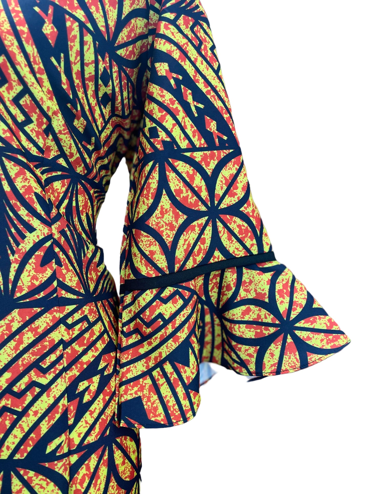 Straight Dress With Flare Sleeve - Yellow & Black