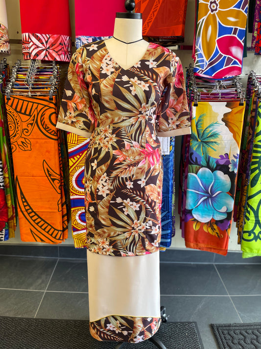 Island Bloom Puletasi – Brown Tropical Print
