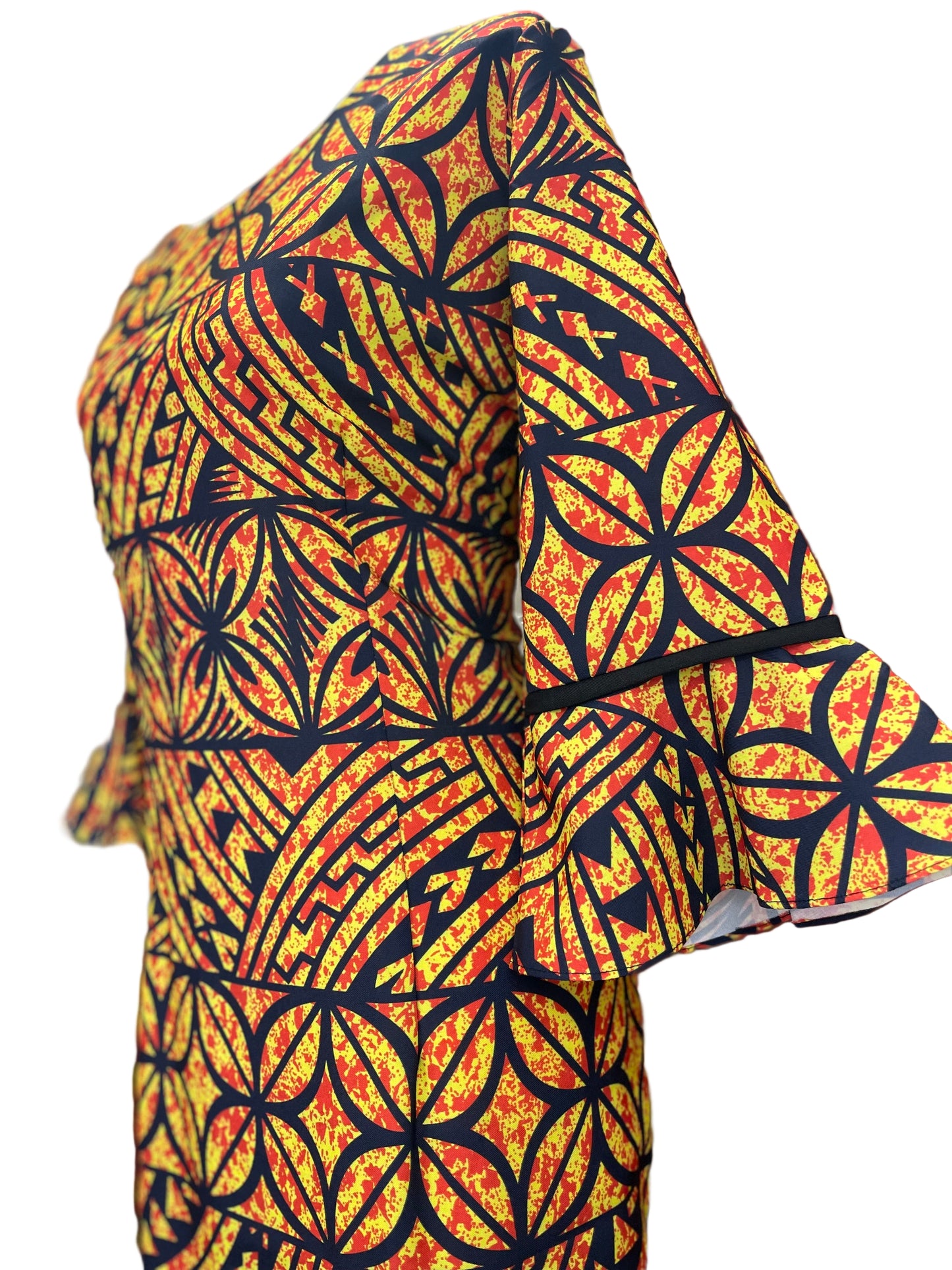 Straight Dress With Flare Sleeve - Yellow & Black
