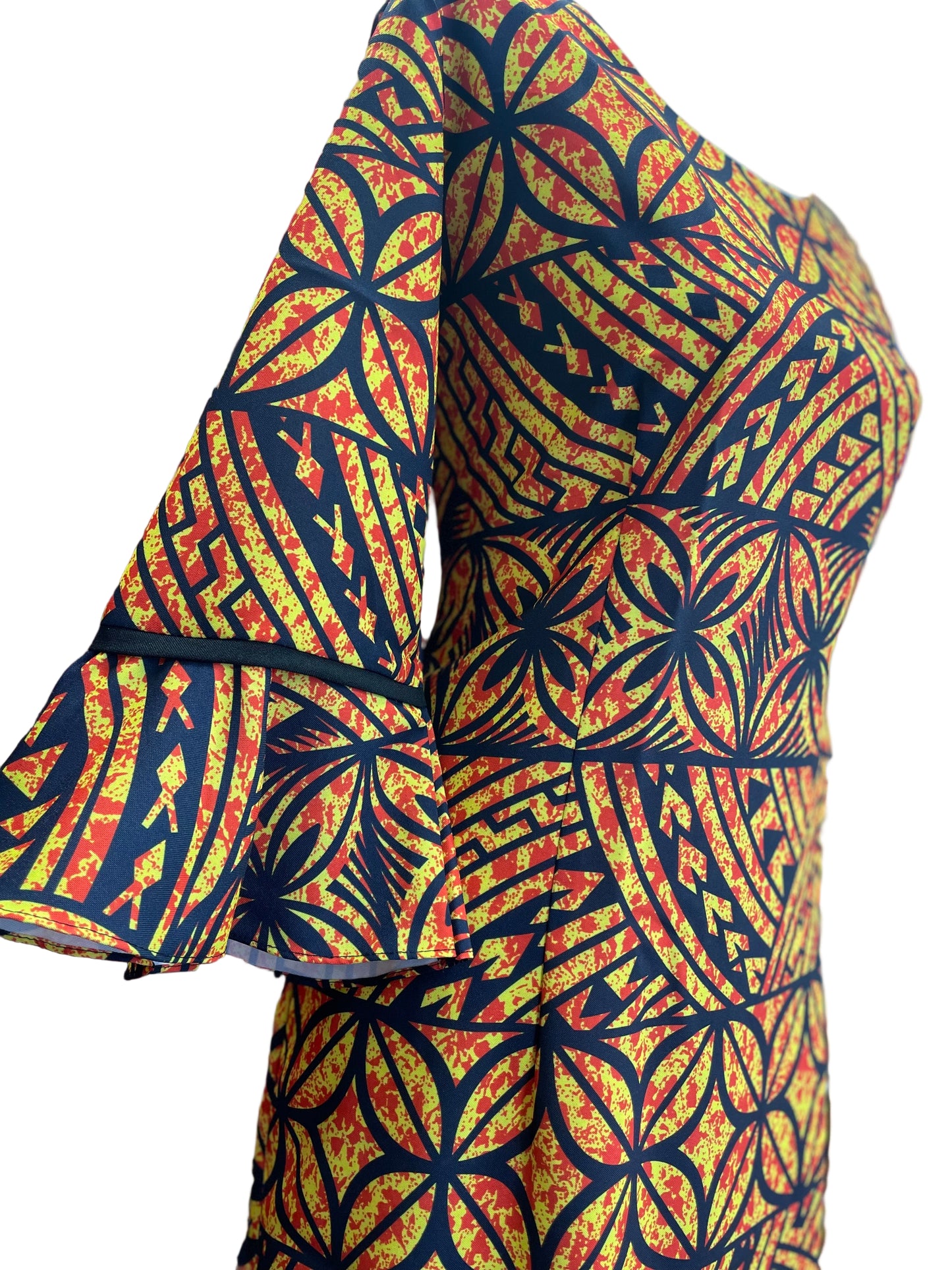 Straight Dress With Flare Sleeve - Yellow & Black