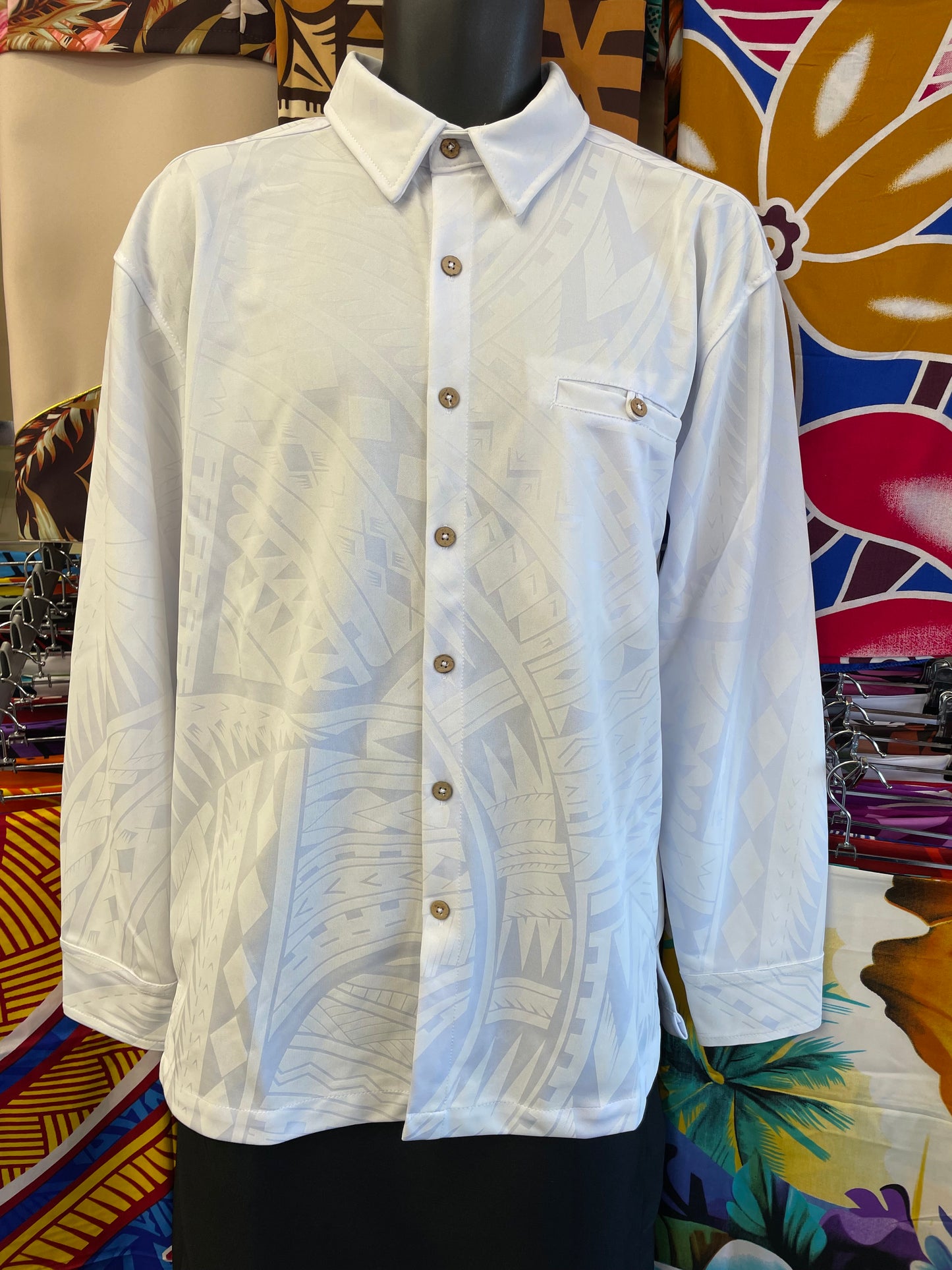 Long Sleeve Shirt - Printed White Stretchy