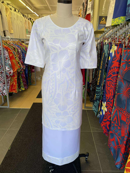 White Puletasi with Matching Border Lavalava
