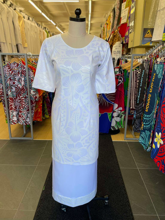 White Puletasi with Matching Border Lavalava
