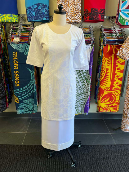 White Puletasi with Matching Border Lavalava