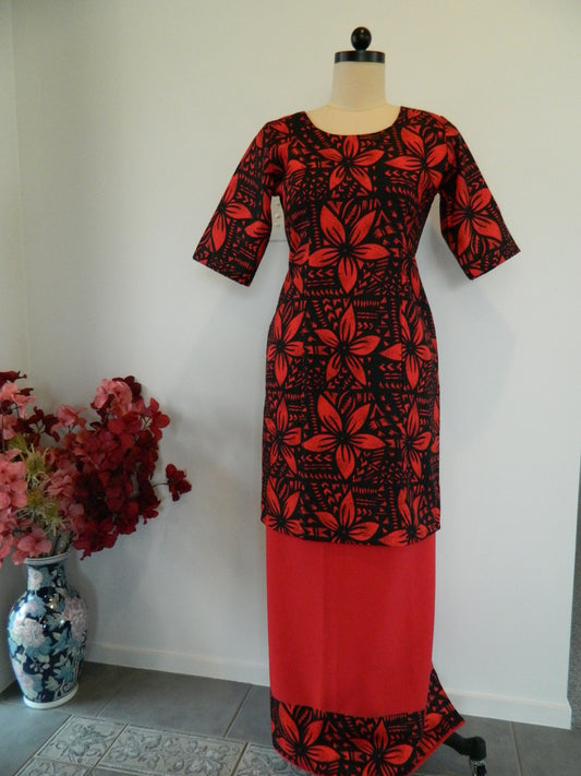 Red & Black Island Floral Puletasi