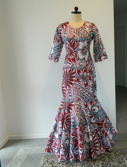 Island Elegance 3/4 Sleeve Mermaid Dress – Maroon