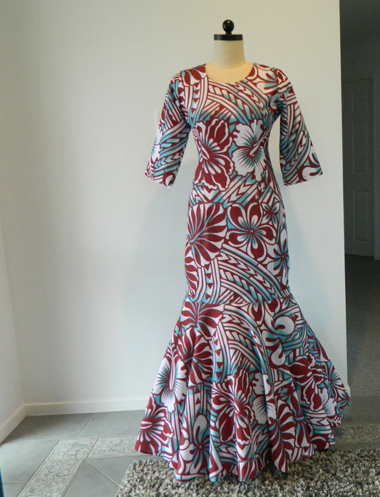 Island Elegance 3/4 Sleeve Mermaid Dress – Maroon