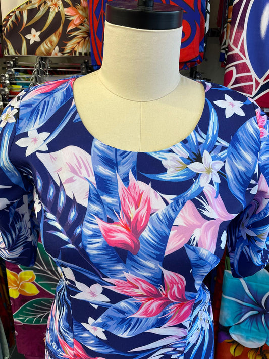 Island Bloom Puletasi – Blue Floral Elegance