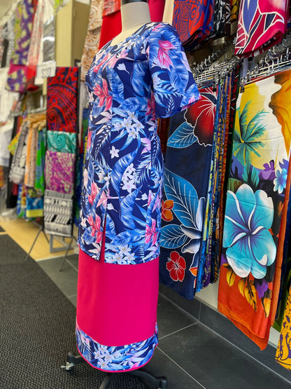Island Bloom Puletasi – Blue Floral Elegance