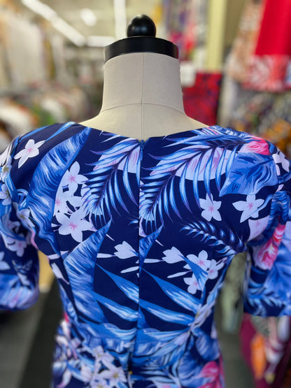 Island Bloom Puletasi – Blue Floral Elegance