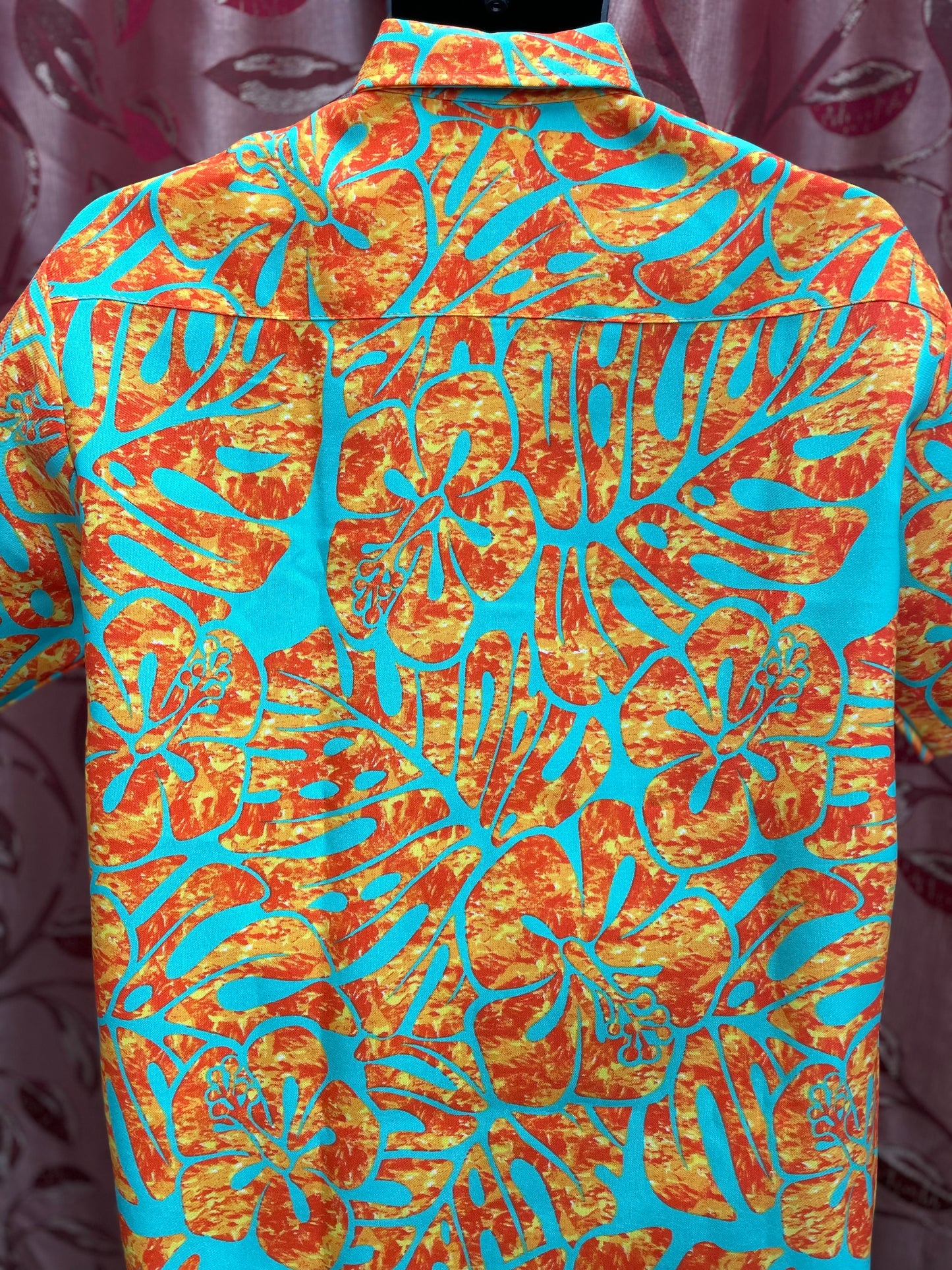 Short Sleeve Shirt - Orange & Aqua Floral Print