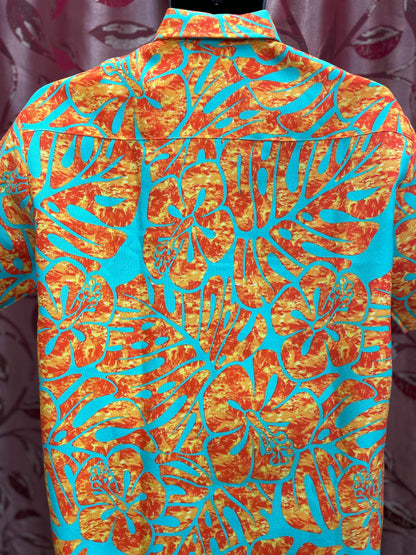 Short Sleeve Shirt - Orange & Aqua Floral Print
