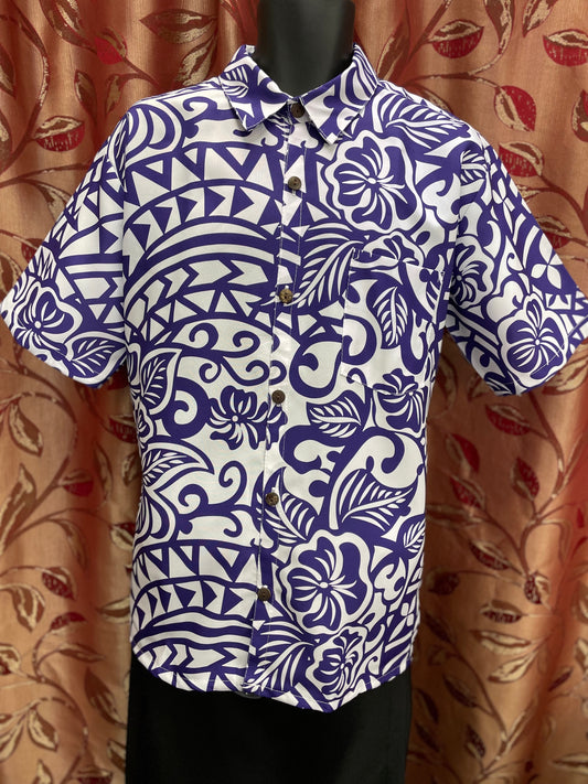 Short Sleeve Shirt - White and Purple