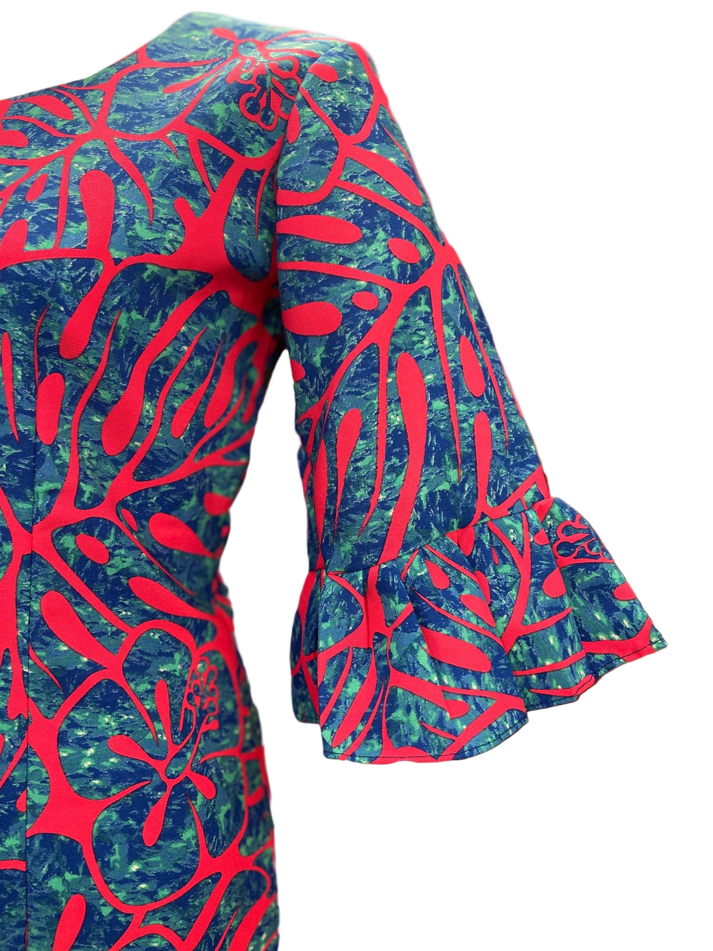 Straight Long Dress with Flare Sleeve - Pink and Blue