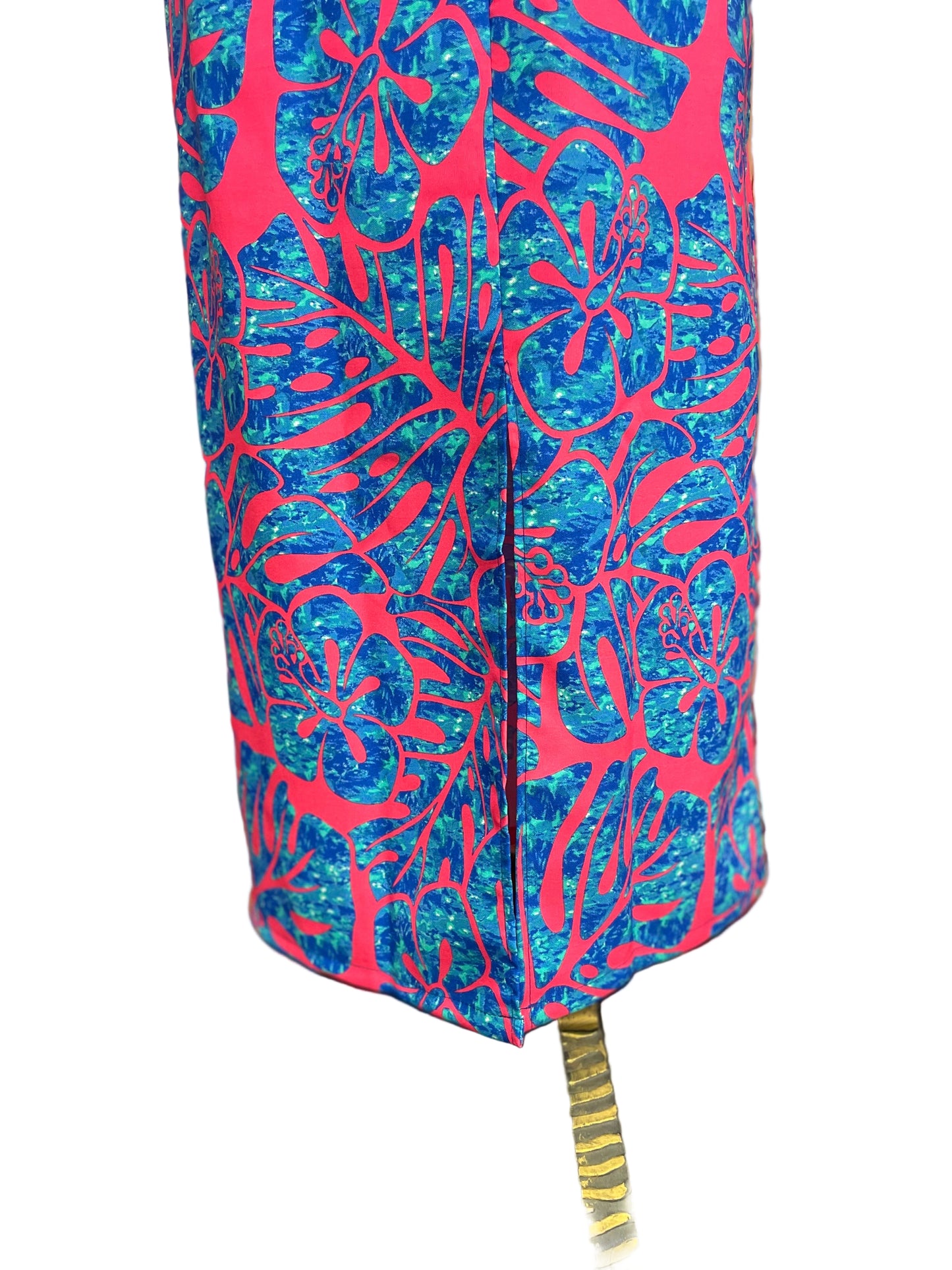 Straight Long Dress with Flare Sleeve - Pink and Blue