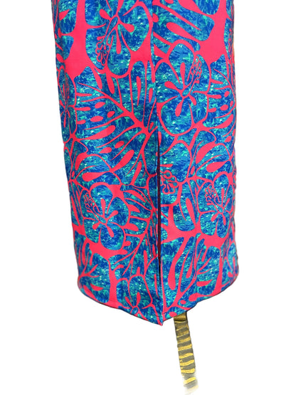 Straight Long Dress with Flare Sleeve - Pink and Blue