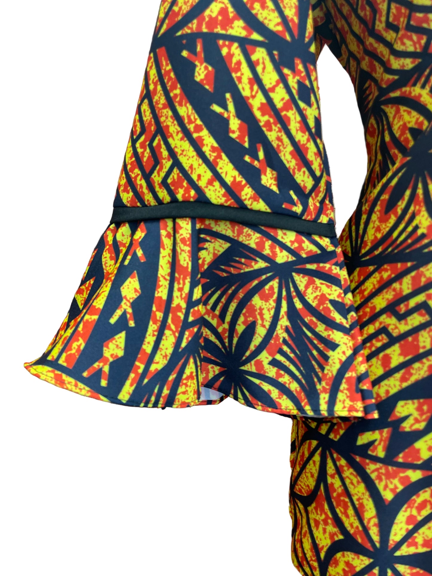 Straight Dress With Flare Sleeve - Yellow & Black