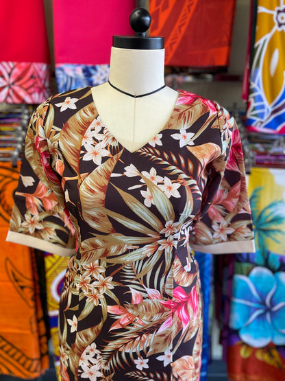 Island Bloom Puletasi – Brown Tropical Print