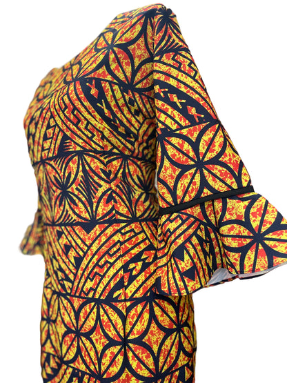 Straight Dress With Flare Sleeve - Yellow & Black