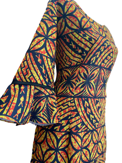 Straight Dress With Flare Sleeve - Yellow & Black