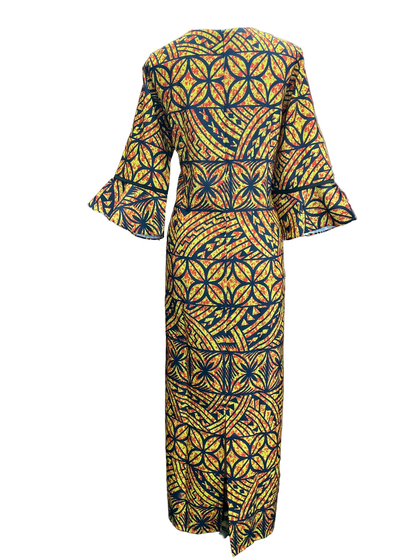Straight Dress With Flare Sleeve - Yellow & Black