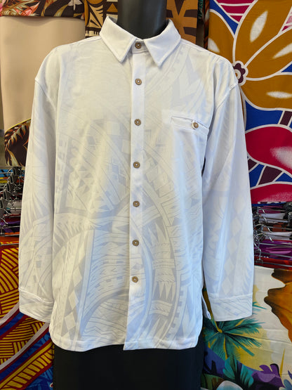 Long Sleeve Shirt - Printed White Stretchy