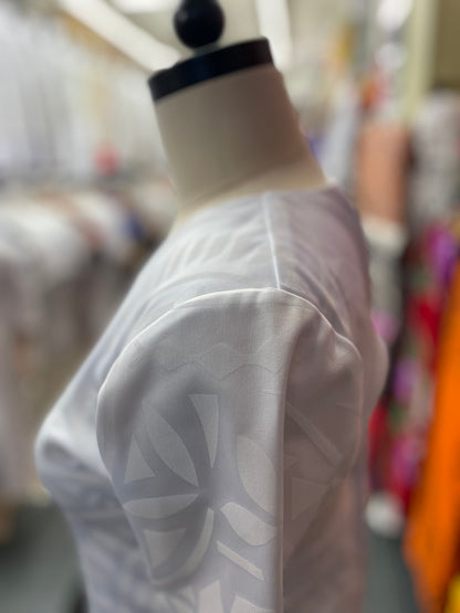 White V-Neck Puletasi – Refined Print Finish