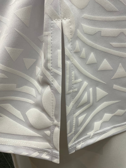 White Round-Neck Puletasi – With Matching Boarder Lavalava