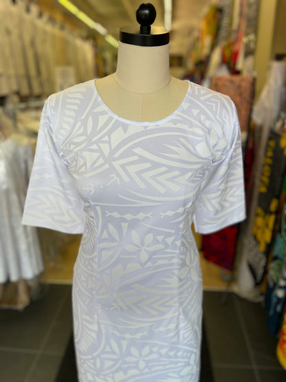 White Round-Neck Puletasi – With Matching Boarder Lavalava