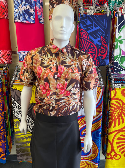 Short Sleeve Shirt - Chocolate Brown and Pink
