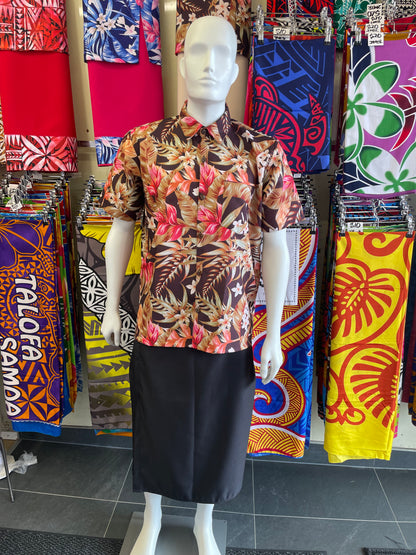 Short Sleeve Shirt - Chocolate Brown and Pink