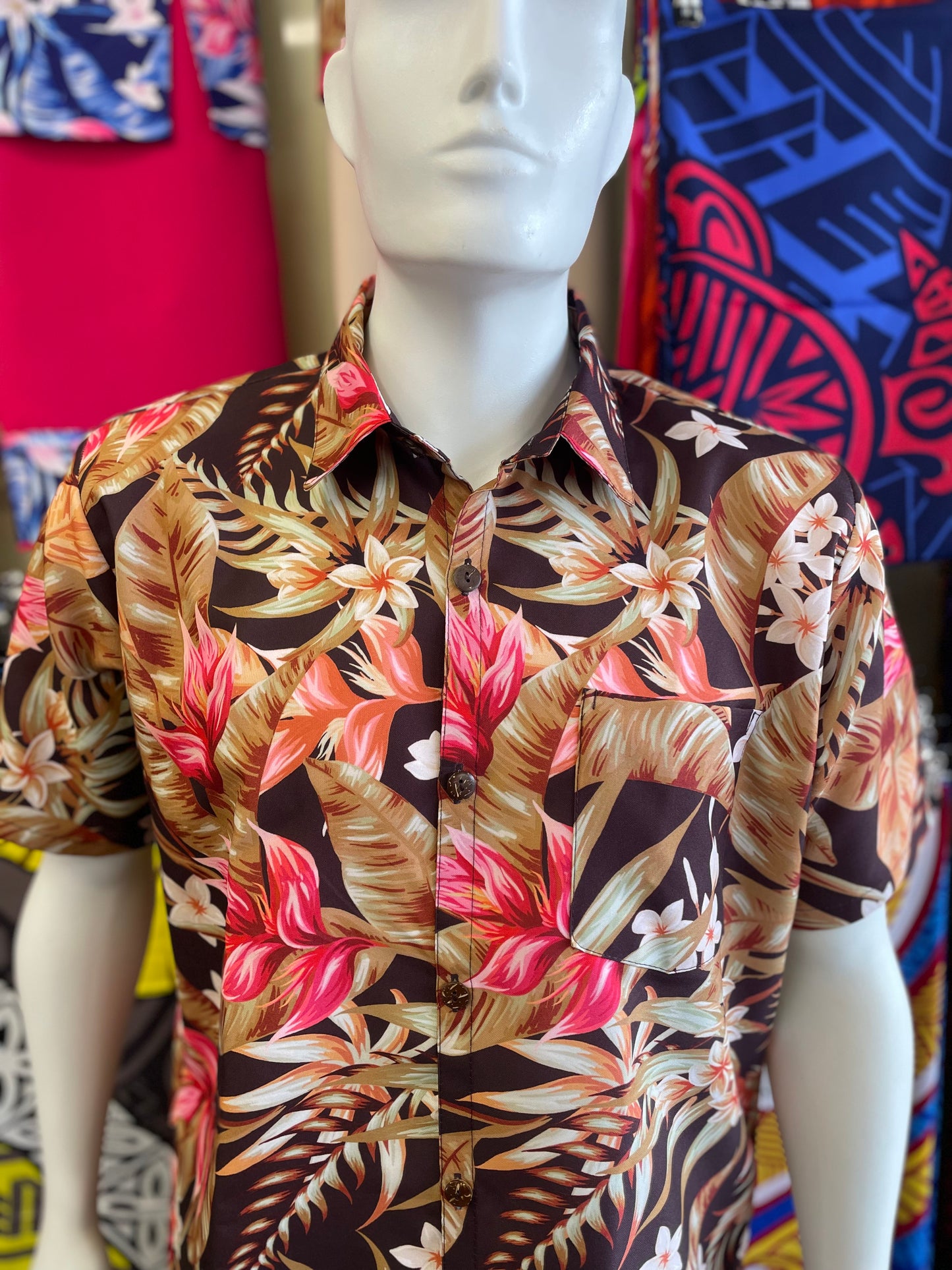 Short Sleeve Shirt - Chocolate Brown and Pink