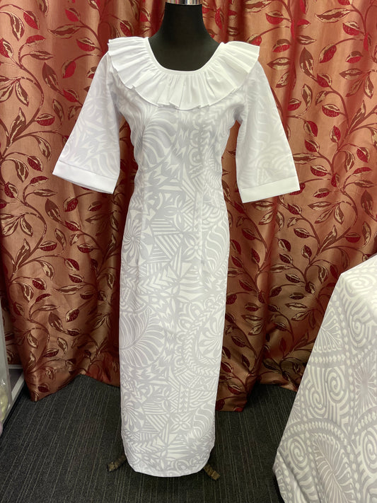 Straight Long Dress with Flare Neck