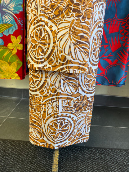 Elegant Brown & White Print Puletasi