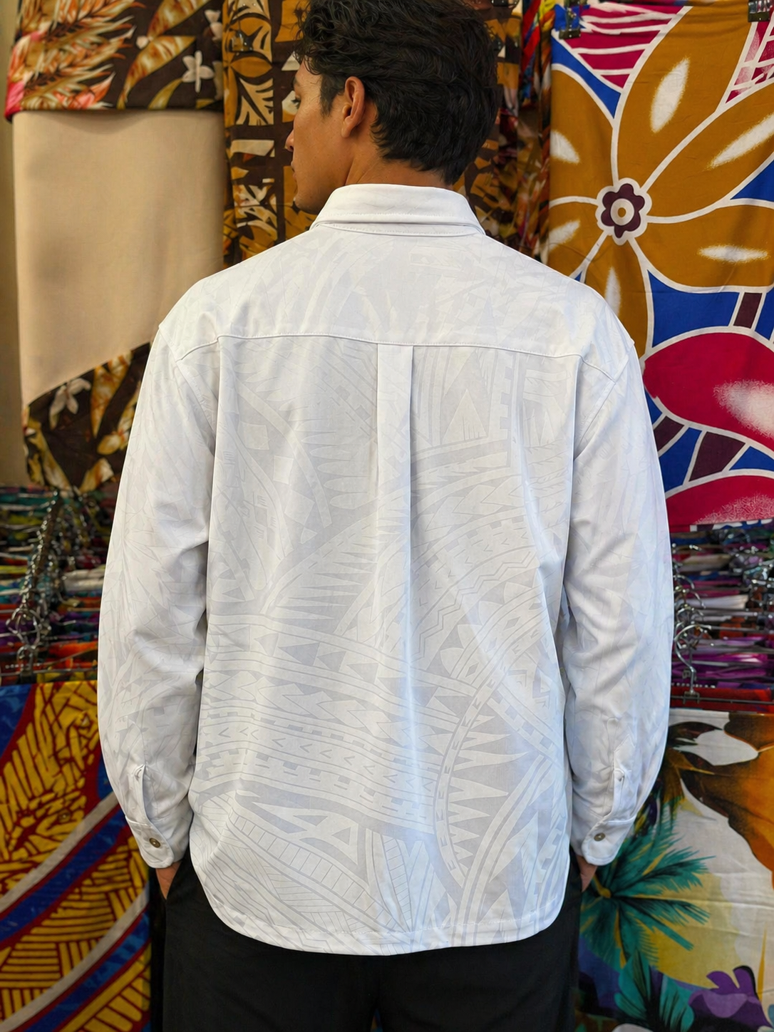 Long Sleeve Shirt - Printed White Stretchy
