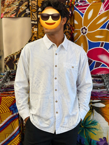 Long Sleeve Shirt - Printed White Stretchy