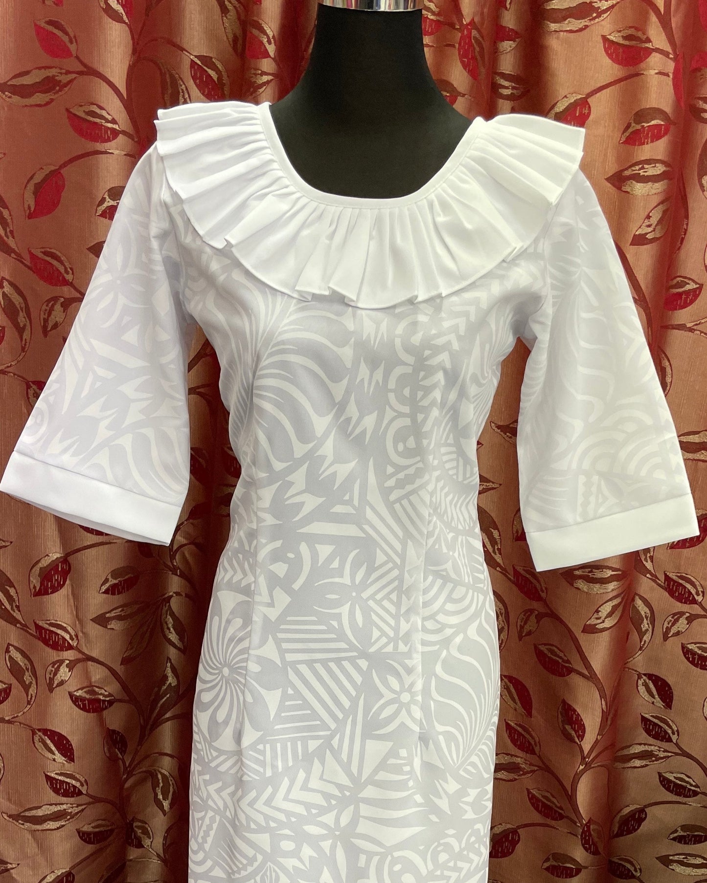 Straight Long Dress with Flare Neck